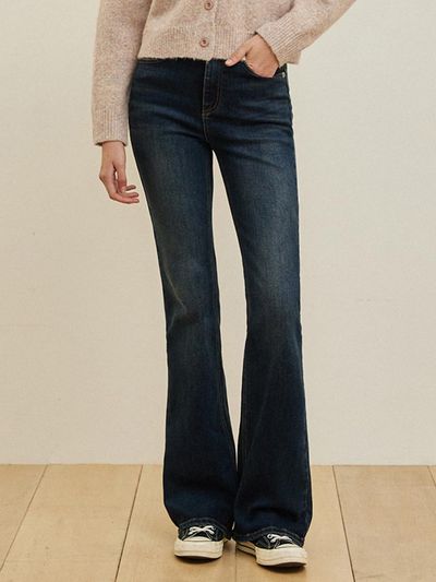 WAAR Fleece Bonded Short Version Boot Cut Denim Pants (W1068)