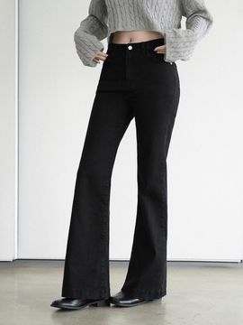 WAAR Short Version Wide Boots Cut Denim [Black] (W1088)