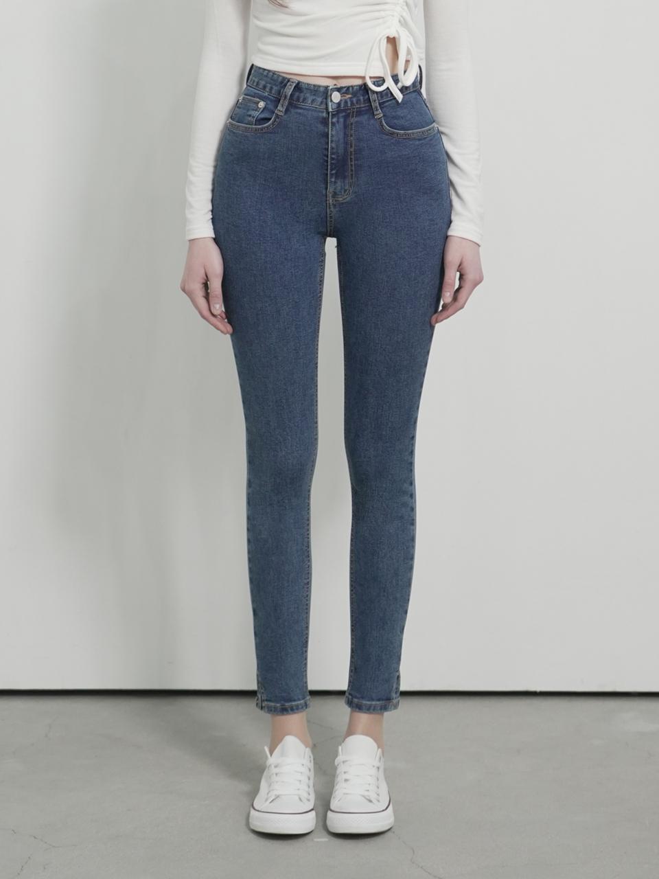 WAAR Side Slit Skinny Denim Pants - MEDIUM BLUE