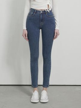 WAAR Side Slit Skinny Denim Pants - MEDIUM BLUE