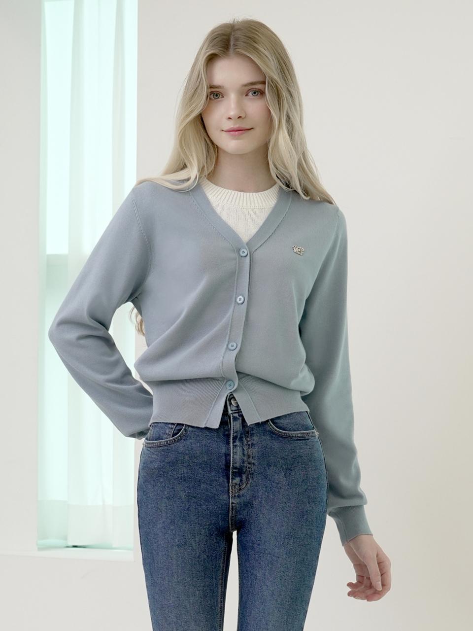 WAAR W1013 SOLID KNIT CARDIGAN_SKY BLUE