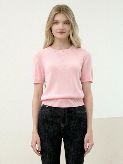 WAAR W1014 SOLID KNIT T-SHIRT_PINK