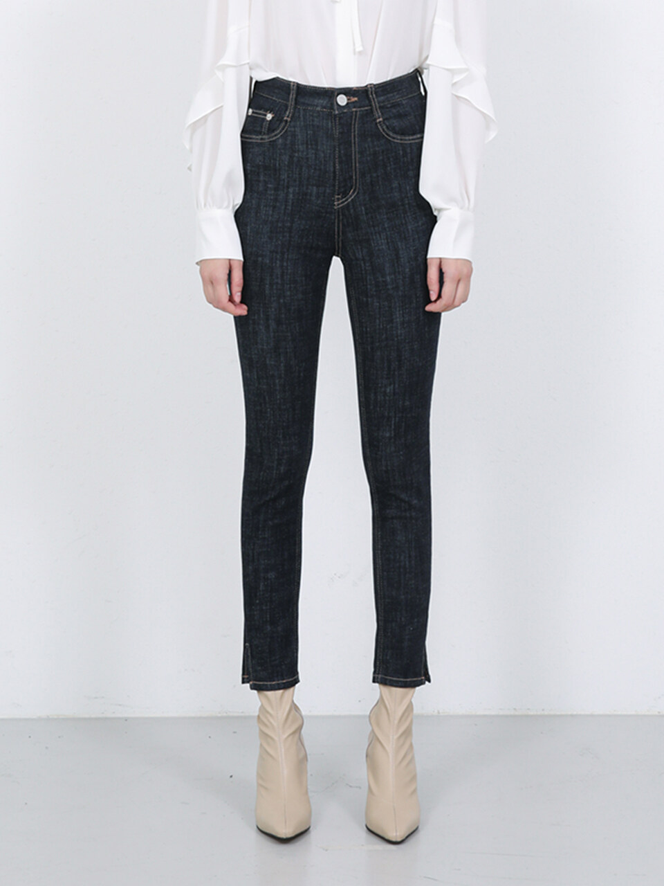 WAAR W80 Side Slit Skinny Denim Pants_Deep Blue