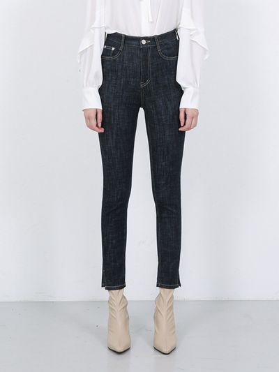 WAAR W80 Side Slit Skinny Denim Pants_Deep Blue