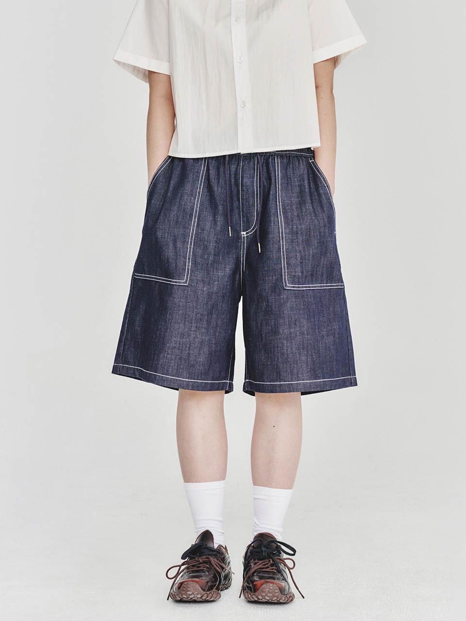 Wacky Willy Easy Denim Elastic Waist Shorts [Indigo]