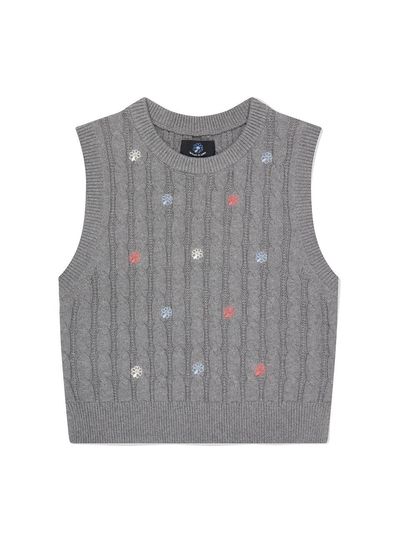 Wacky Willy Flory Embroidery Cable Knit Vest_ Charcoal