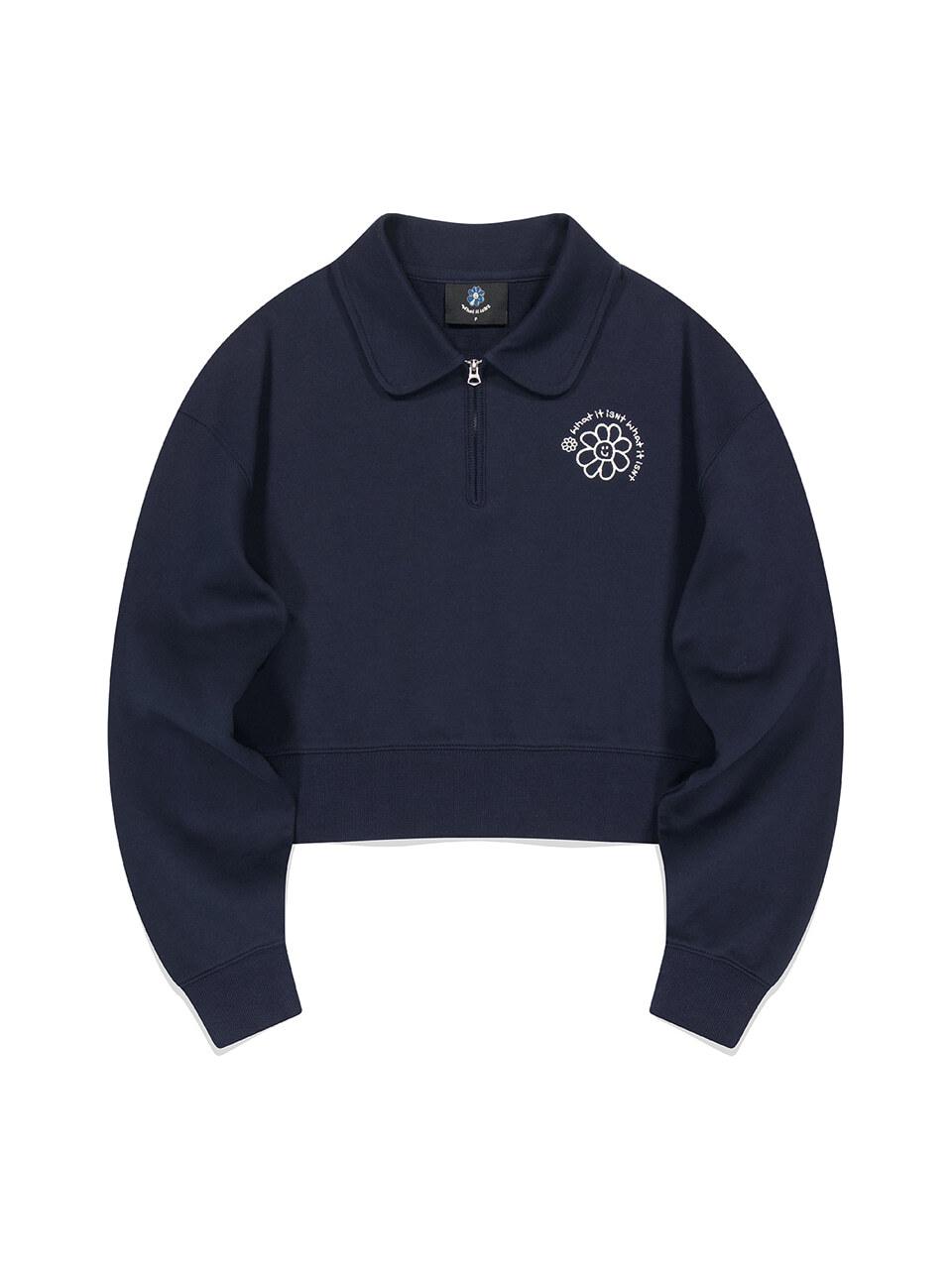 Wacky Willy Flory Embroidery Half Zip-up Sweatshirt_Dark Navy