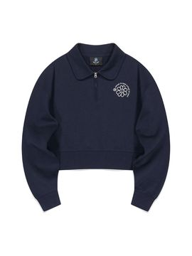 Wacky Willy Flory Embroidery Half Zip-up Sweatshirt_Dark Navy