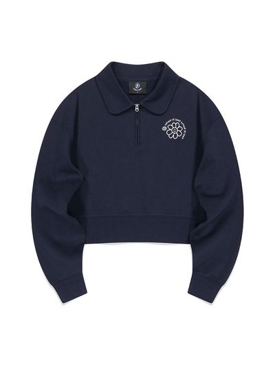 Wacky Willy Flory Embroidery Half Zip-up Sweatshirt_Dark Navy