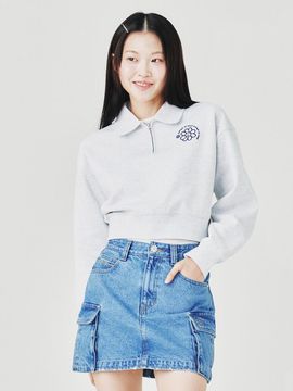 Wacky Willy Flory Embroidery Half Zip-up Sweatshirt_Light Gray