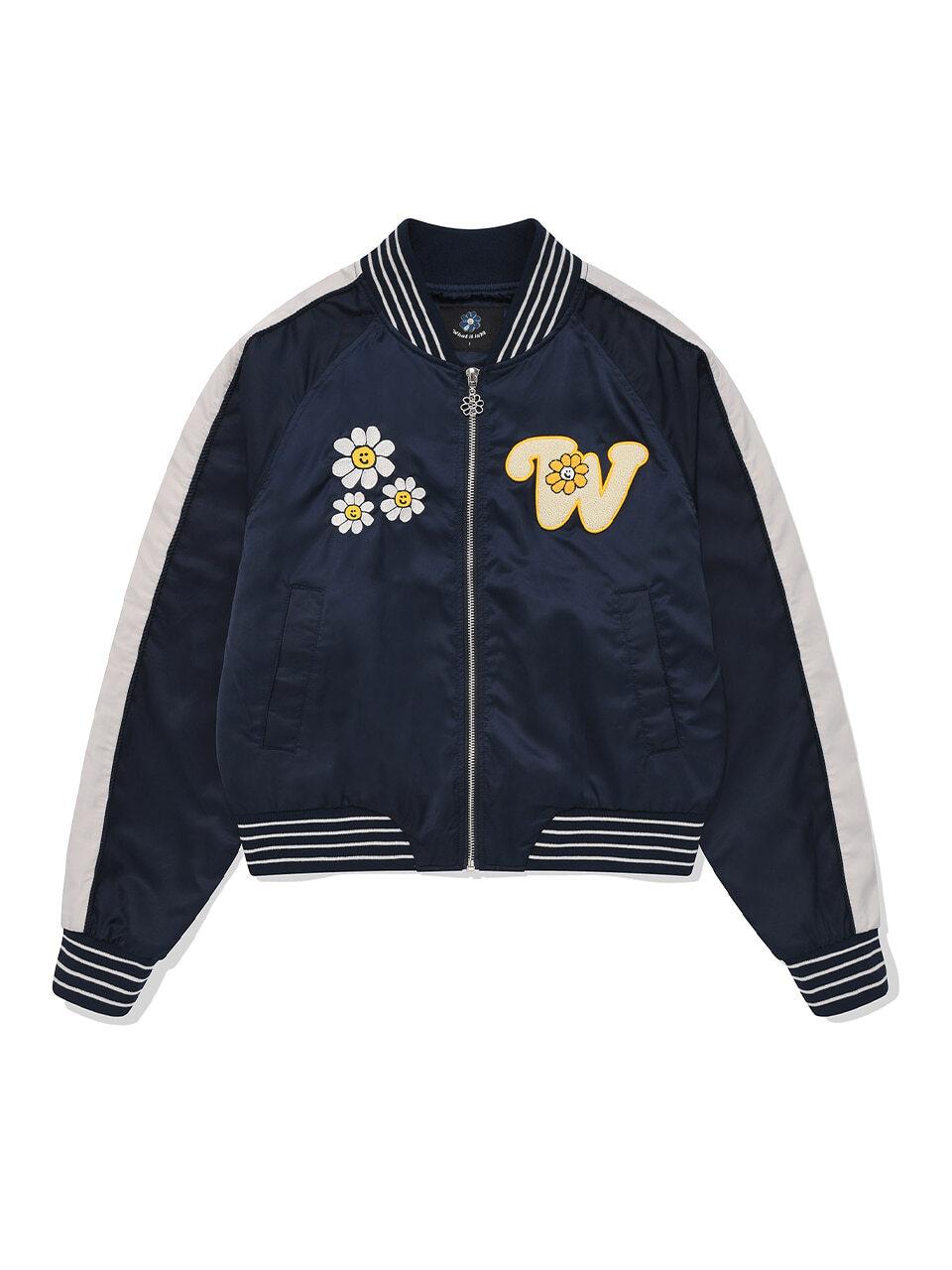 Wacky Willy Flory Embroidery Varsity Jacket_Dark Navy
