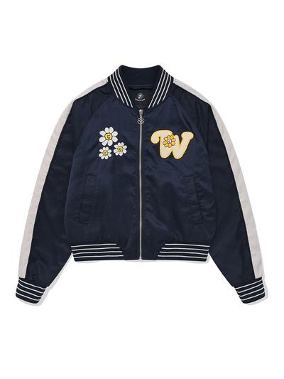 Wacky Willy Flory Embroidery Varsity Jacket_Dark Navy