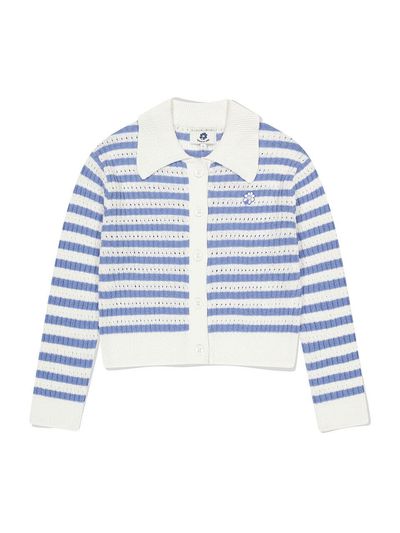 Wacky Willy Flory Logo Stripe Collared Cardigan_Blue