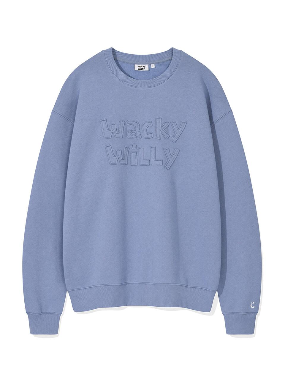 Wacky Willy Lettering Point Semi-Overfit Brushed Fleece Sweatshirt [Blue]