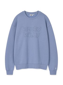 Wacky Willy Lettering Point Semi-Overfit Brushed Fleece Sweatshirt [Blue]