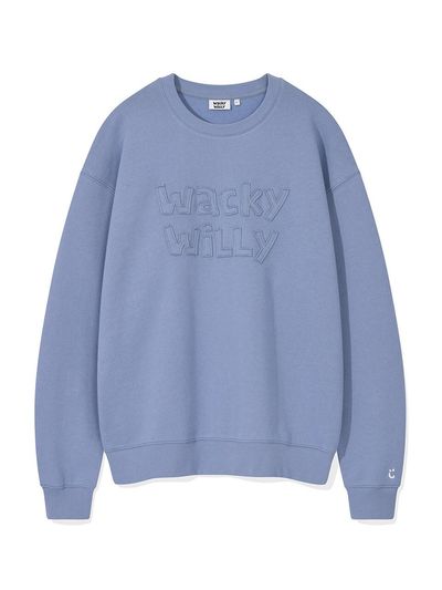 Wacky Willy Lettering Point Semi-Overfit Brushed Fleece Sweatshirt [Blue]