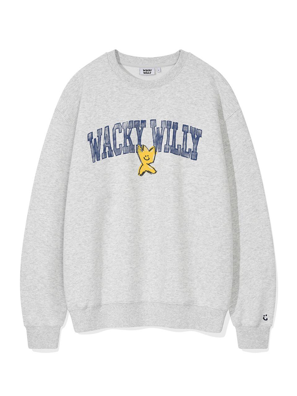 Wacky Willy Logo Typography Semi-Overfit Brushed Fleece Sweatshirt [Light Grey]