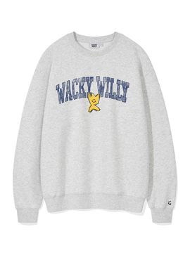 Wacky Willy Logo Typography Semi-Overfit Brushed Fleece Sweatshirt [Light Grey]