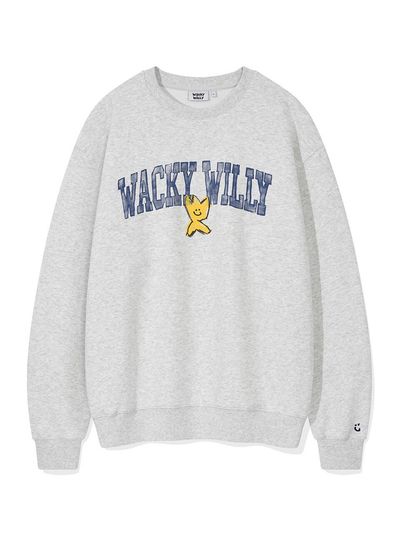 Wacky Willy Logo Typography Semi-Overfit Brushed Fleece Sweatshirt [Light Grey]