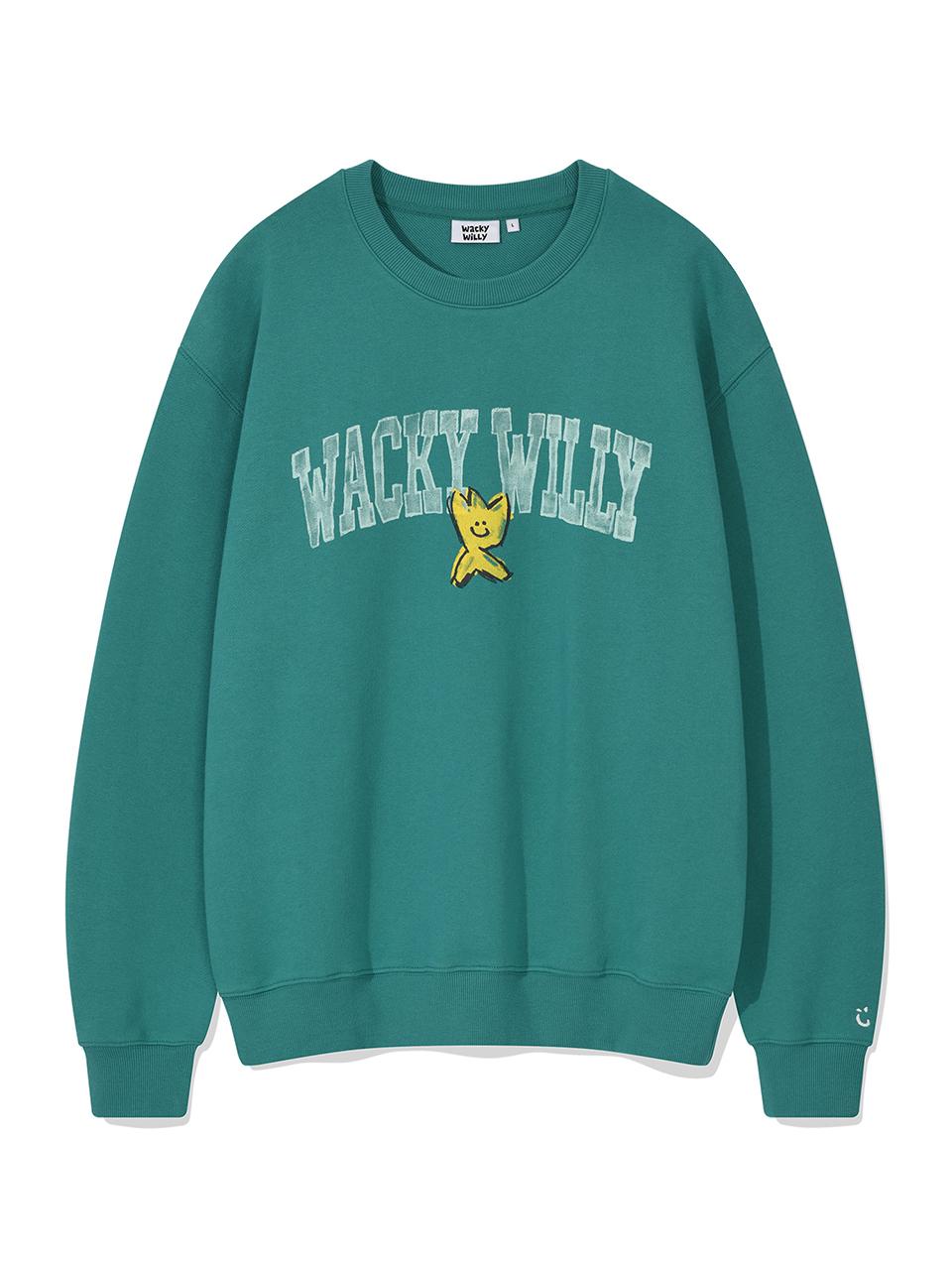 Wacky Willy Logo Typography Semi-Overfit Sweatshirt [Green]
