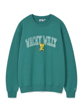 Wacky Willy Logo Typography Semi-Overfit Sweatshirt [Green]