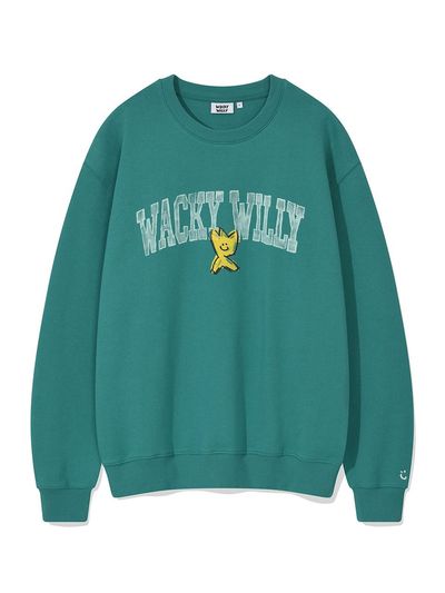 Wacky Willy Logo Typography Semi-Overfit Sweatshirt [Green]