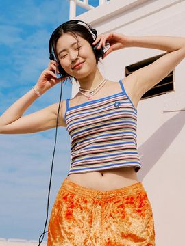 Wacky Willy Multi Stripe Sleeveless Top - Navy