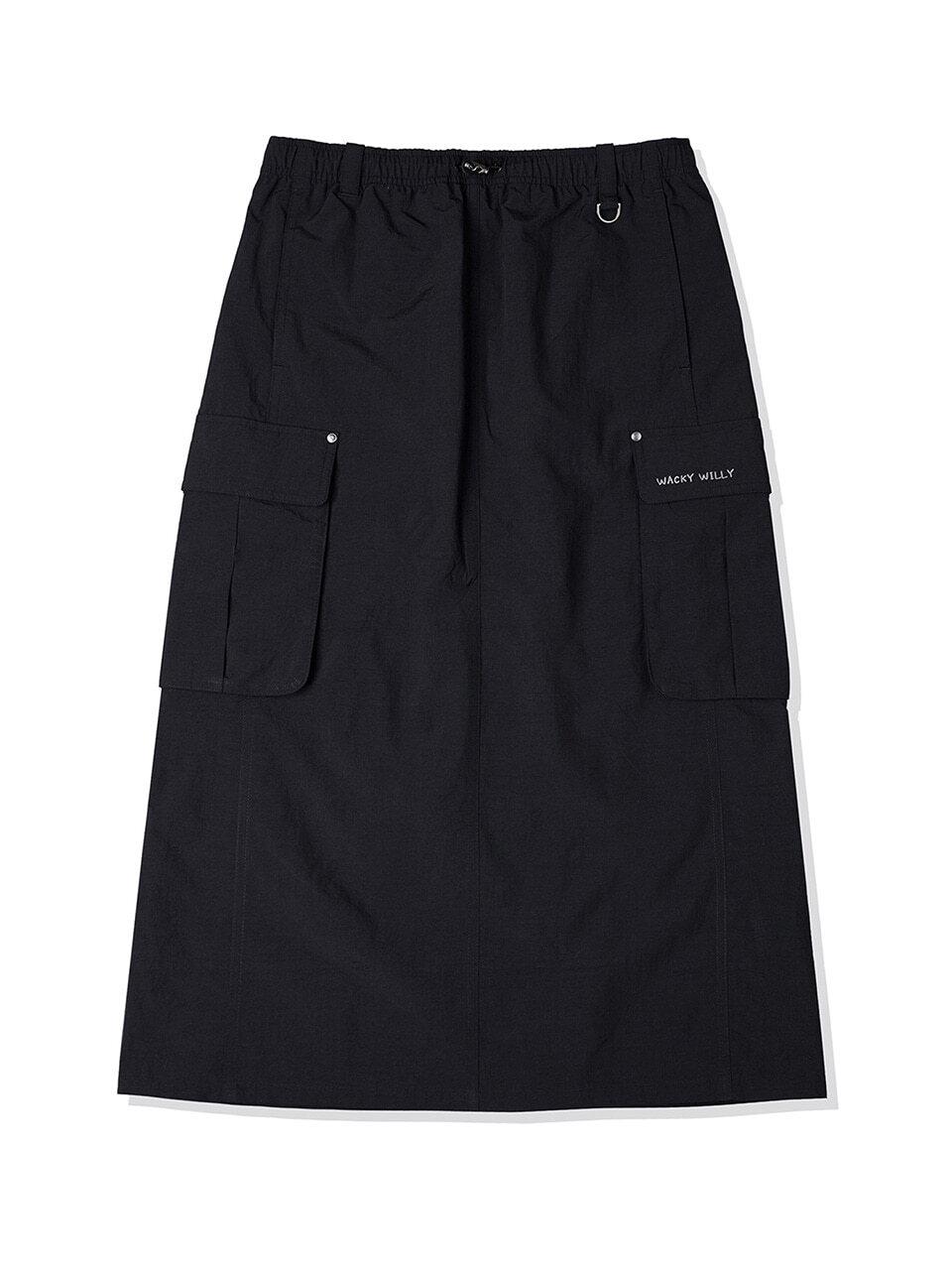 Wacky Willy Nylon Cargo Long Maxi Skirt [Black]