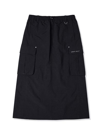 Wacky Willy Nylon Cargo Long Maxi Skirt [Black]