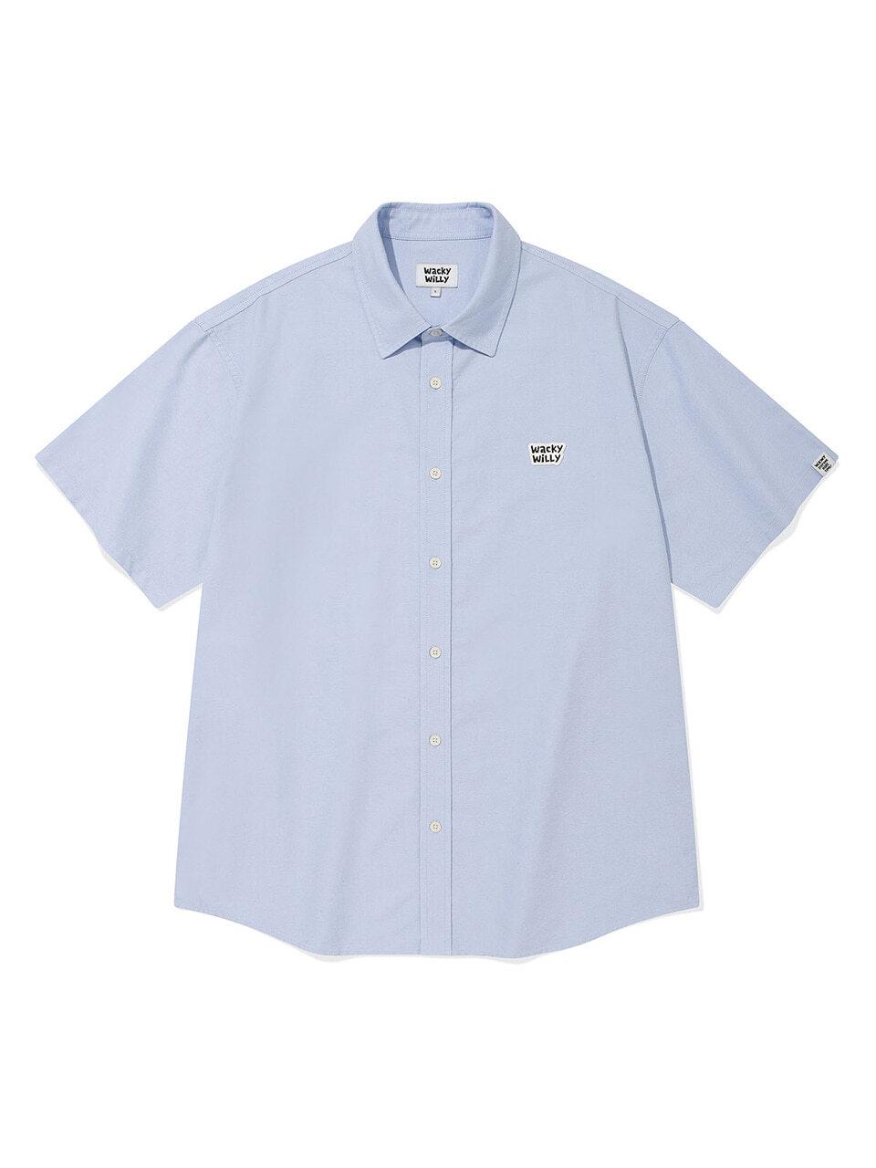 Wacky Willy Patch Oxford Short-Sleeve Shirt [Blue]