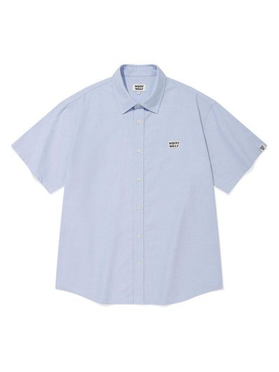 Wacky Willy Patch Oxford Short-Sleeve Shirt [Blue]