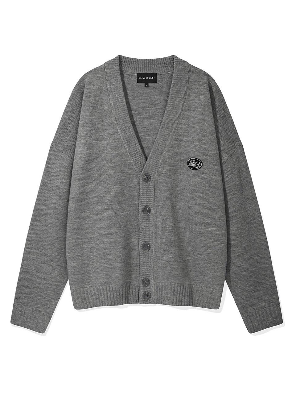 Wacky Willy Patch V-neck Overfit Cardigan [Grey]