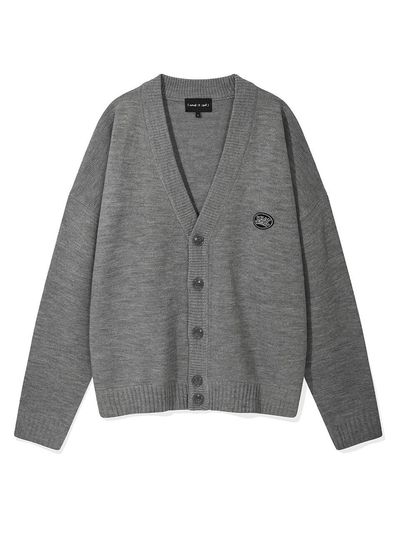 Wacky Willy Patch V-neck Overfit Cardigan [Grey]