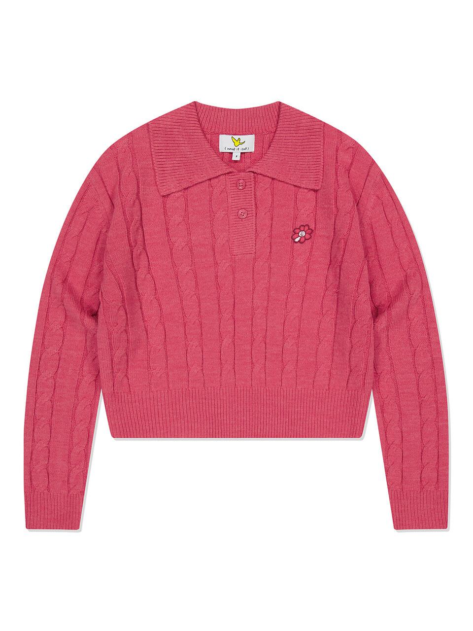 Wacky Willy Womens Flory Wappen Cable-Knit Polo Pink