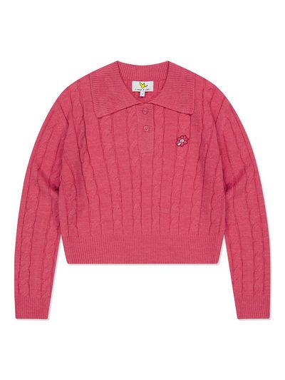 Wacky Willy Womens Flory Wappen Cable-Knit Polo Pink