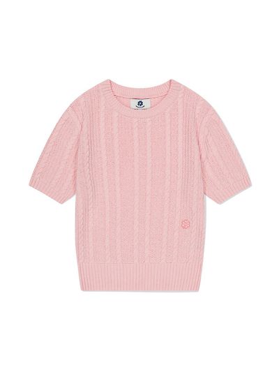 Wacky Willy Womens Flory Wappen Cable-Knit Short-Sleeve Knit