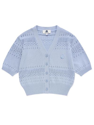 Wacky Willy Womens Flory Wappen Crochet-Knit Cardigan Sky Blue