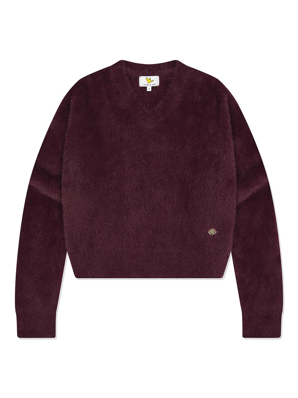 Wacky Willy Women's Hairy V-neck Knit Burgundy