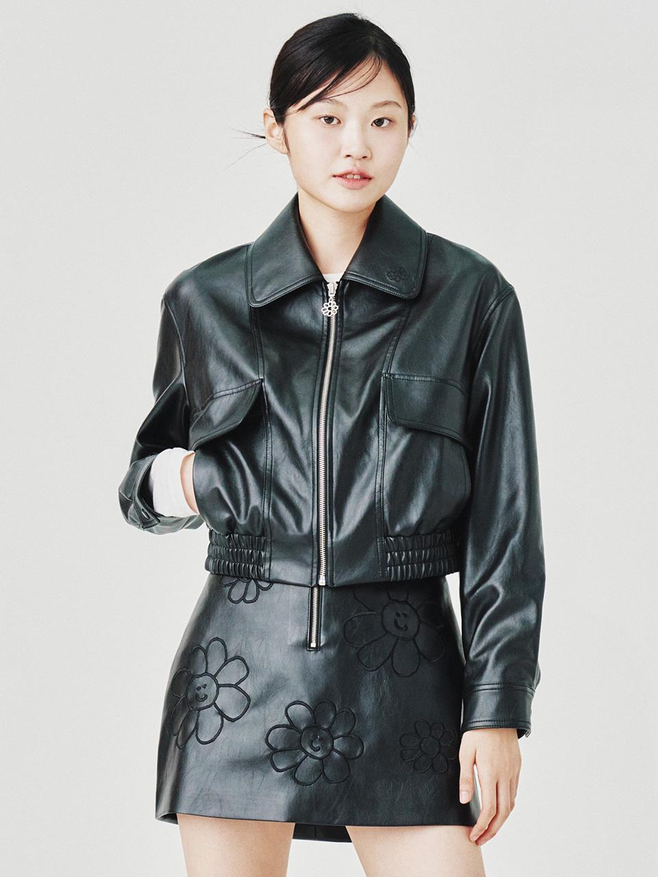 Wacky Willy Womens Vegan Leather Zip-Up Jacket Black