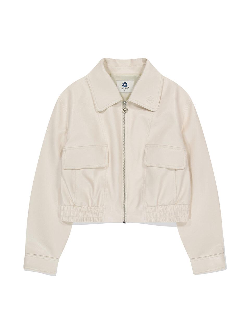 Wacky Willy Womens Vegan Leather Zip-Up Jacket Ecru