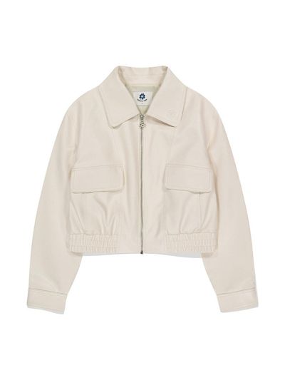 Wacky Willy Womens Vegan Leather Zip-Up Jacket Ecru
