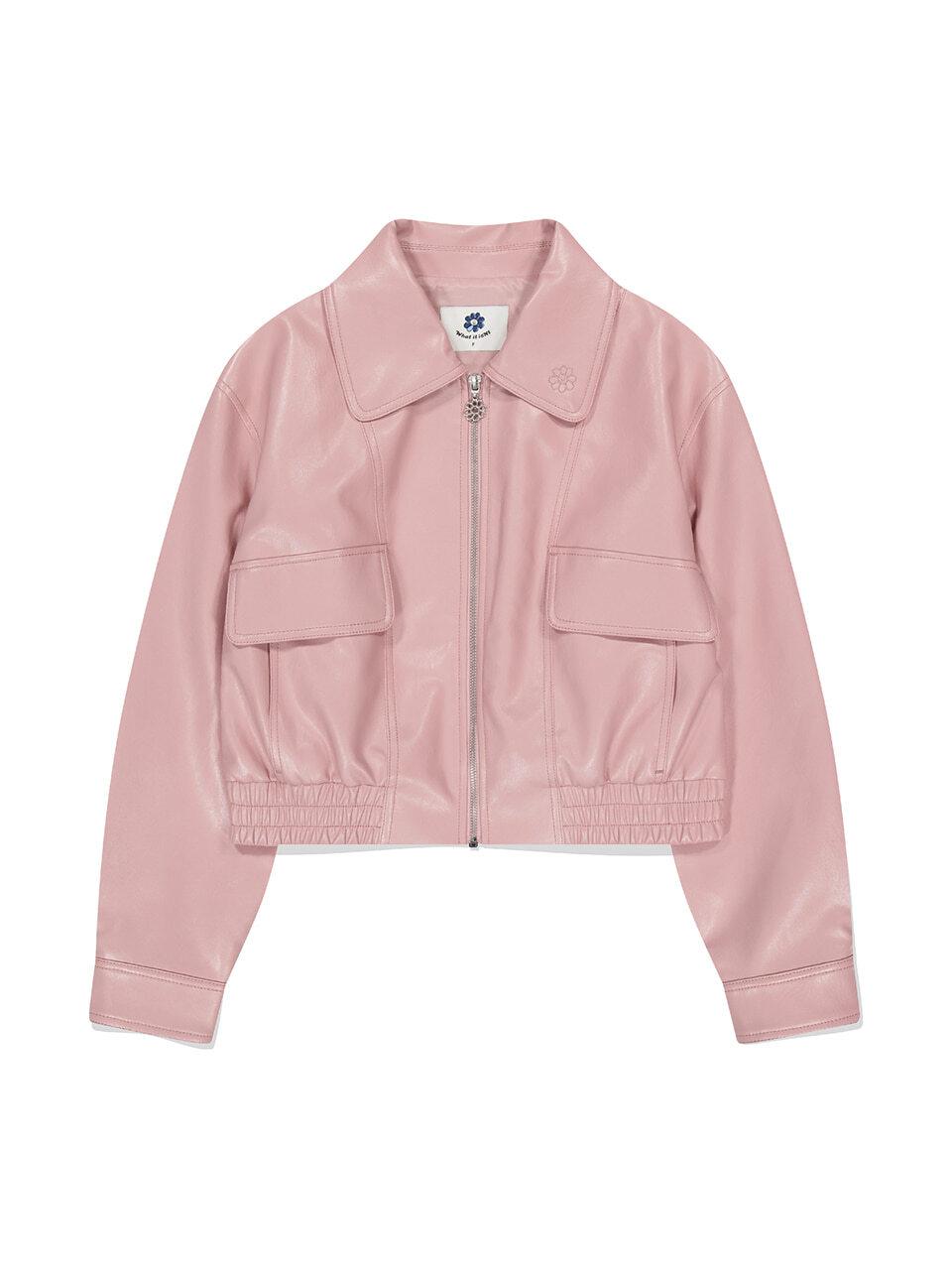 Wacky Willy Womens Vegan Leather Zip-Up Jacket Pink