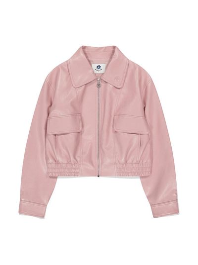 Wacky Willy Womens Vegan Leather Zip-Up Jacket Pink