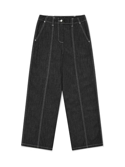 Wacky Willy Womens Wide-Leg Stitch Denim Pants Black