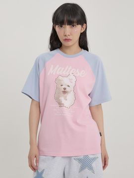WAIKEI Cloud Illustration Raglan Short-sleeve T-shirt [Pink]
