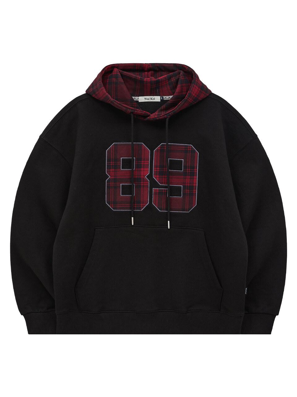 WAIKEI color block 89 logo check hooded shirt black
