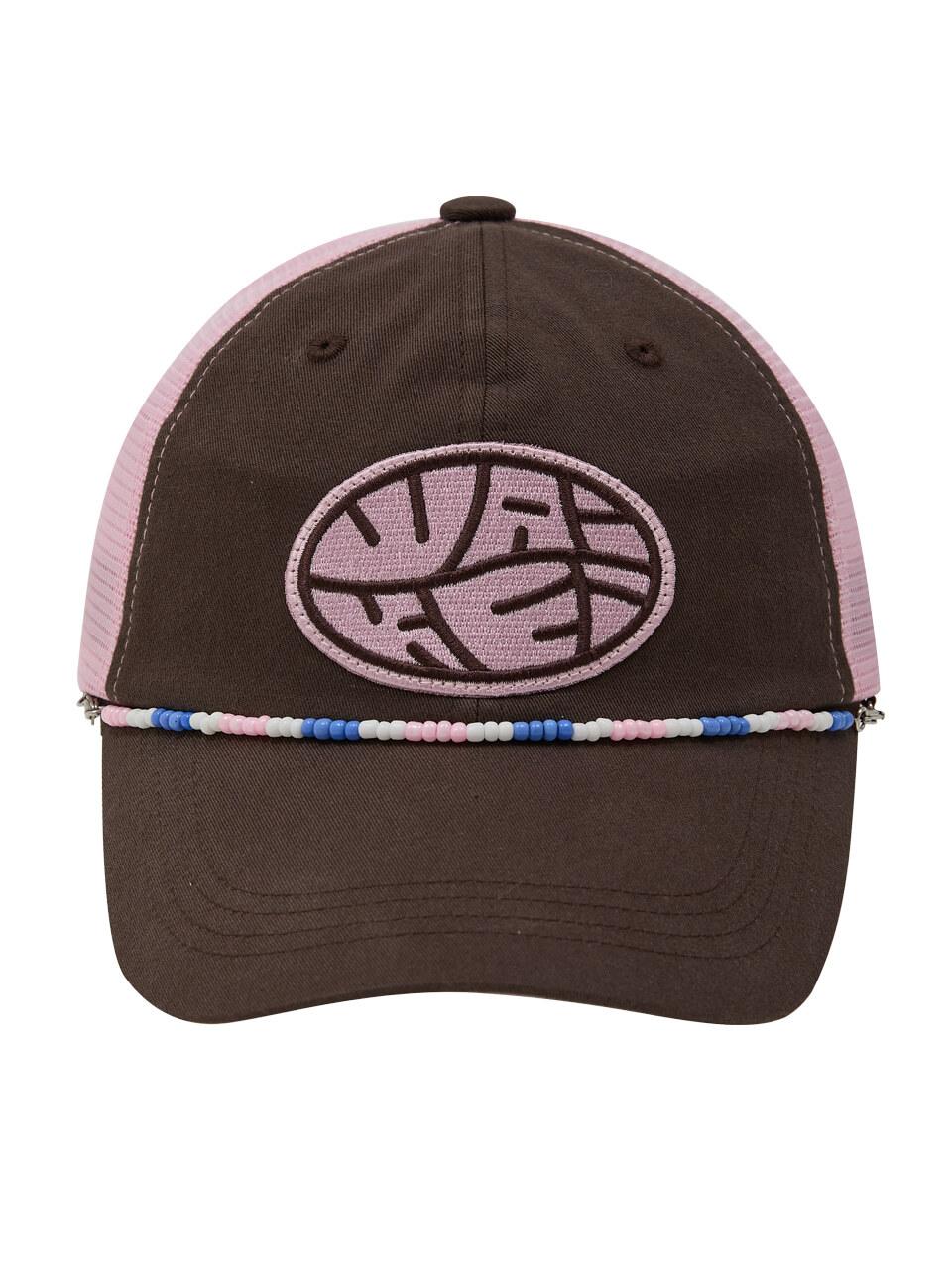 WAIKEI Detachable Beaded String Mesh Ball Cap [Brown]