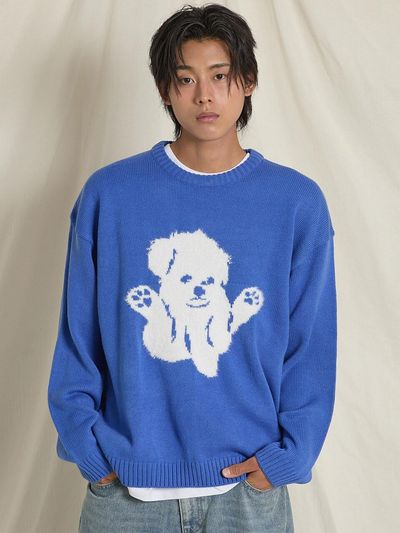 WAIKEI Hairy Maltese Graphic Knit Blue