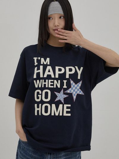 WAIKEI I am HAPPY Short-Sleeve T-Shirt [Navy]