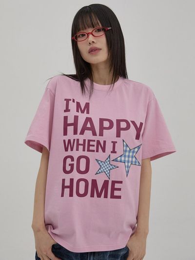 WAIKEI I am HAPPY Short-Sleeve T-Shirt [Pink]